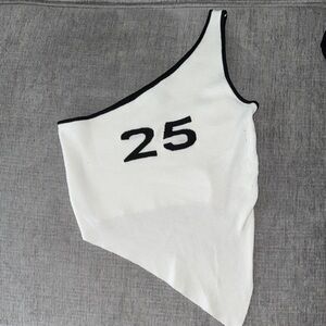 Forever 21 White Asymmetrical Crop Top with Black Accents